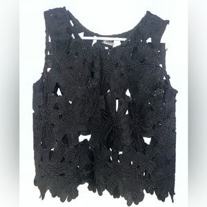 Black flower lace tank top size small